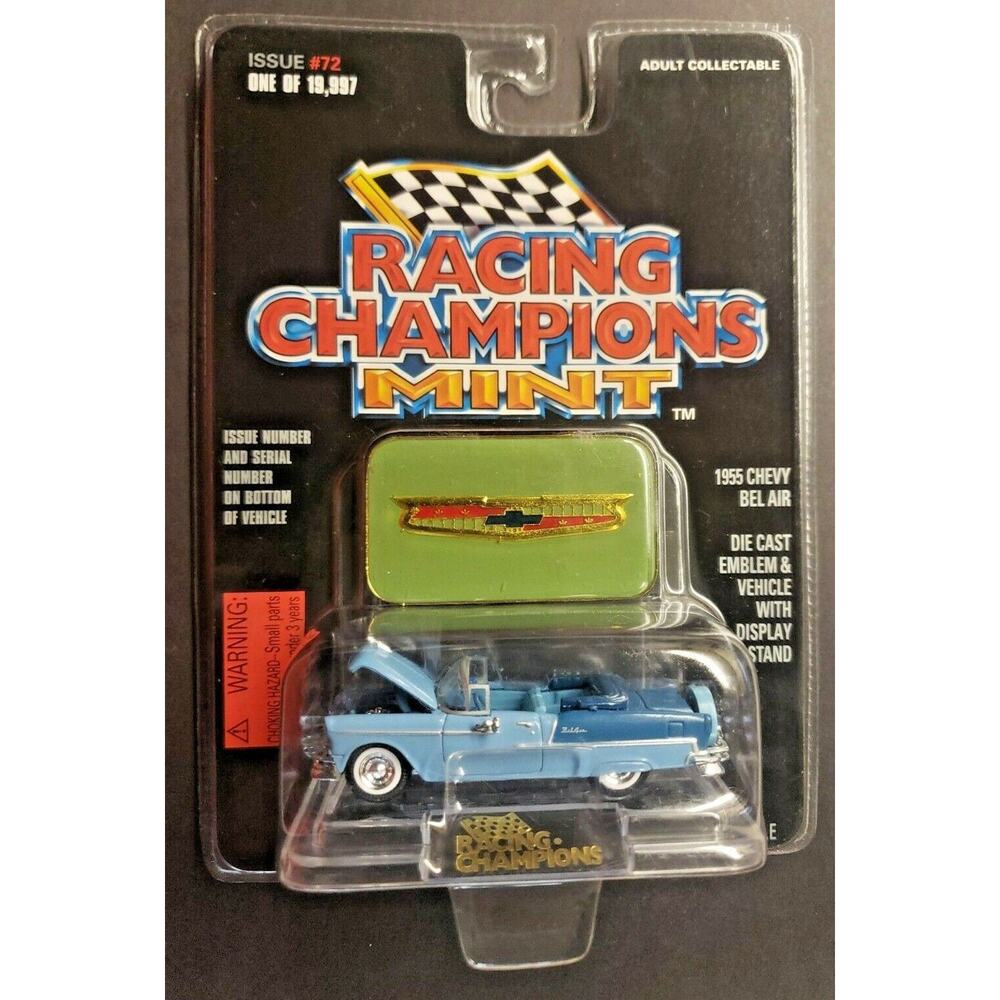 1996 Racing Champions Mint-1955 Chevy Bel Air #72 Blue‎ 1:61 HW3